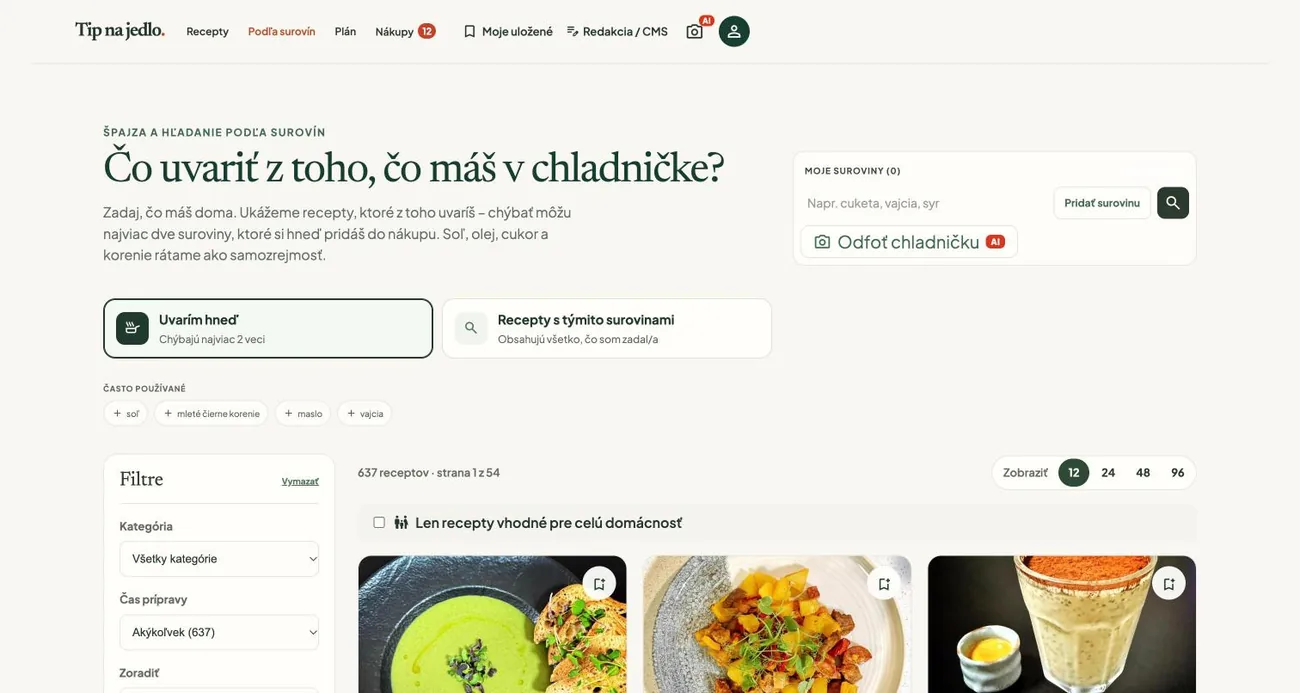 Hľadanie receptov podľa surovín